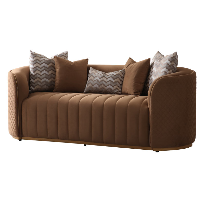 Ariana 83'' Velvet Round Arm Loveseat, Caramel, 31" H x 83" W x 35" D