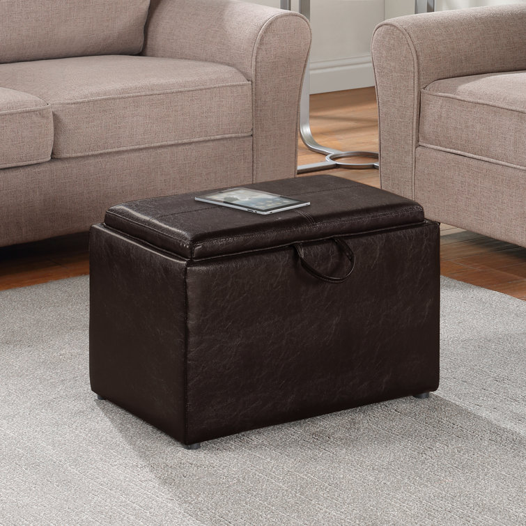 Saribel 22.75" Wide Faux Leather Rectangle Ottoman with Reversible Tray