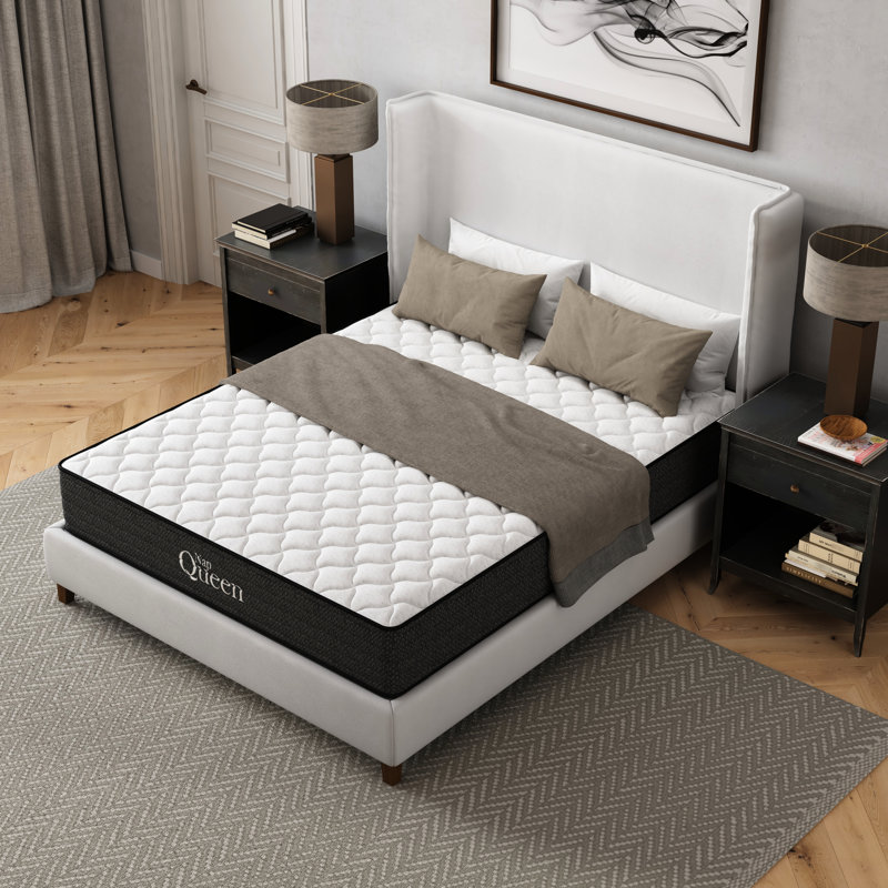 Matelas plein gel rafraîchissant de 12 po, pour soulagement et tranquillité, faible transfert de mouvement, eau, fonctionne avec une base réglable, aspect gris et blanc, mousse à mémoire de forme à l'intérieur, relief en mousse et à ressorts, s'adapte à la base