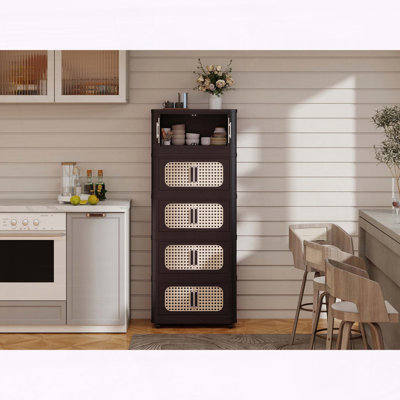 Armoire de rangement pliante avec roulettes Retro Brown, armoire de rangement pliante à 4 niveaux avec porte magnétique, rangement en plastique peu encombrant pour la chambre à coucher, la cuisine et le salon (19,69 po x 11,81 po x 40,55 po)