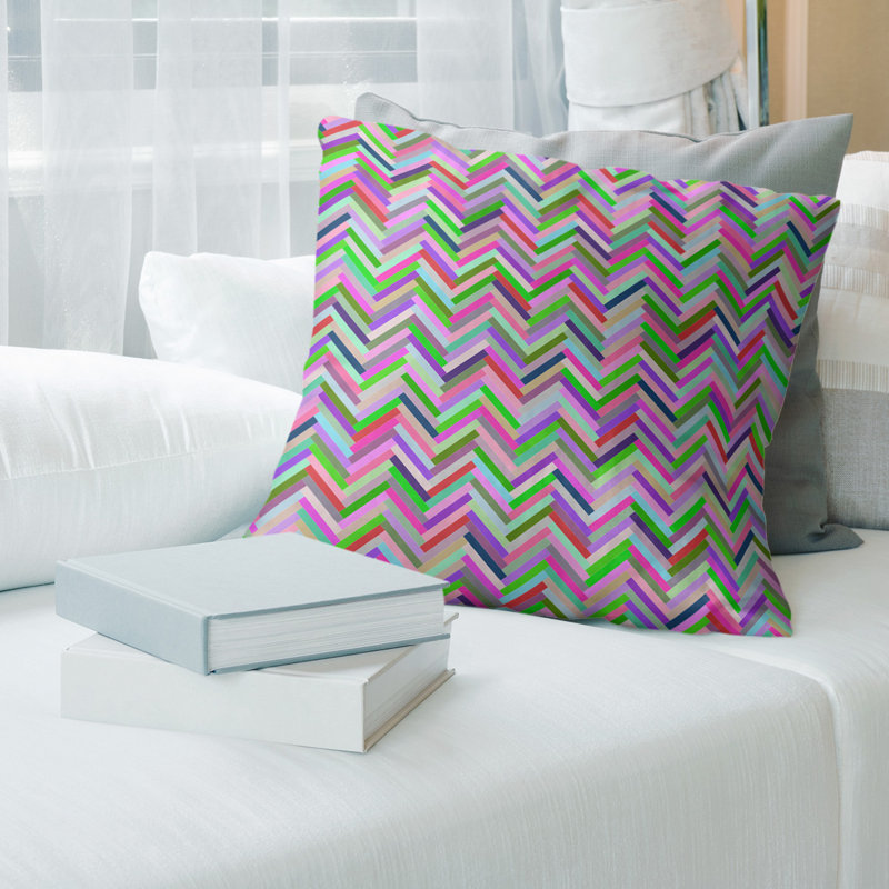 Coussin en suède chevrons, Bourre en polyester, 16 po x 1 po, Rose / Vert