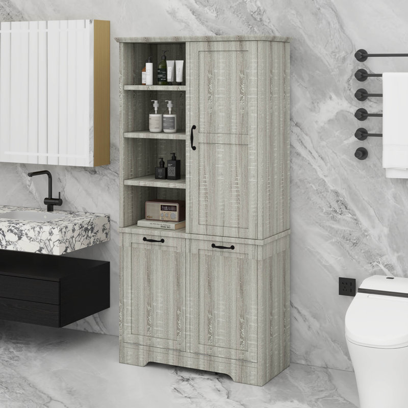 Maximize Space With Bathroom Storage Cabinet, Adjustable Shelves, Oak