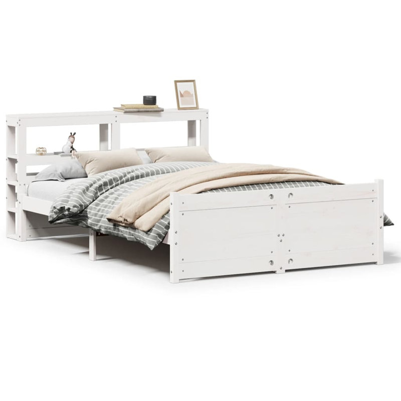 Bed Frame With Headboard Without Mattress White, 140 x 190cm