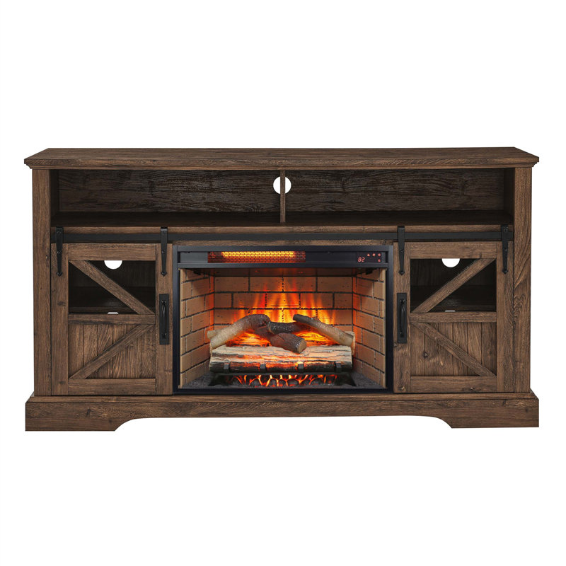 60" Farmhouse Style Electric Fireplace Tv Stand With Remote Control, Reclaimed Barnwood