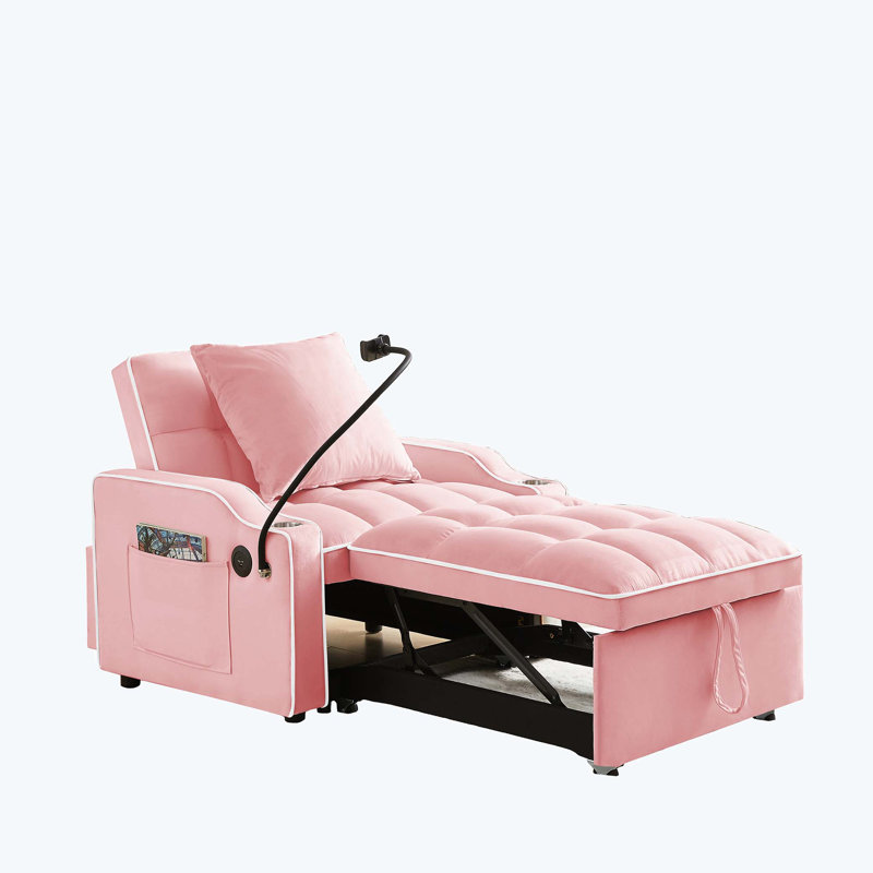 Fauteuil convertible convertible, Velours rose