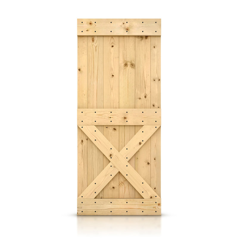 Porte de grange en bois à panneau sans équipement d’installation, Brut, 36 po x 84 po