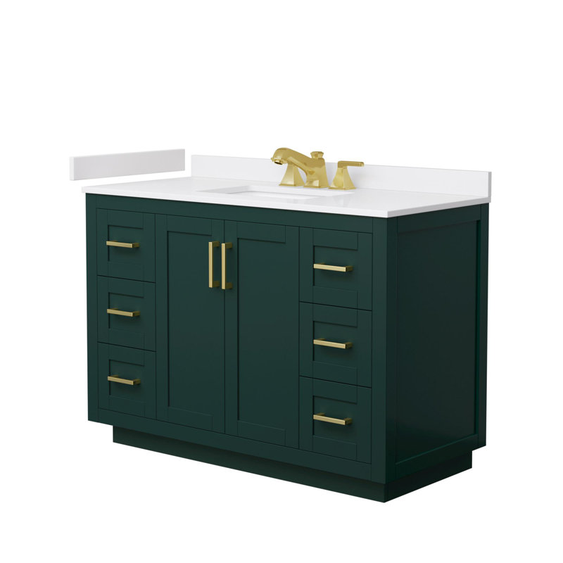 Ensemble de meuble-lavabo simple autoportant avec plateau en marbre Miranda, Vert, Or brossé