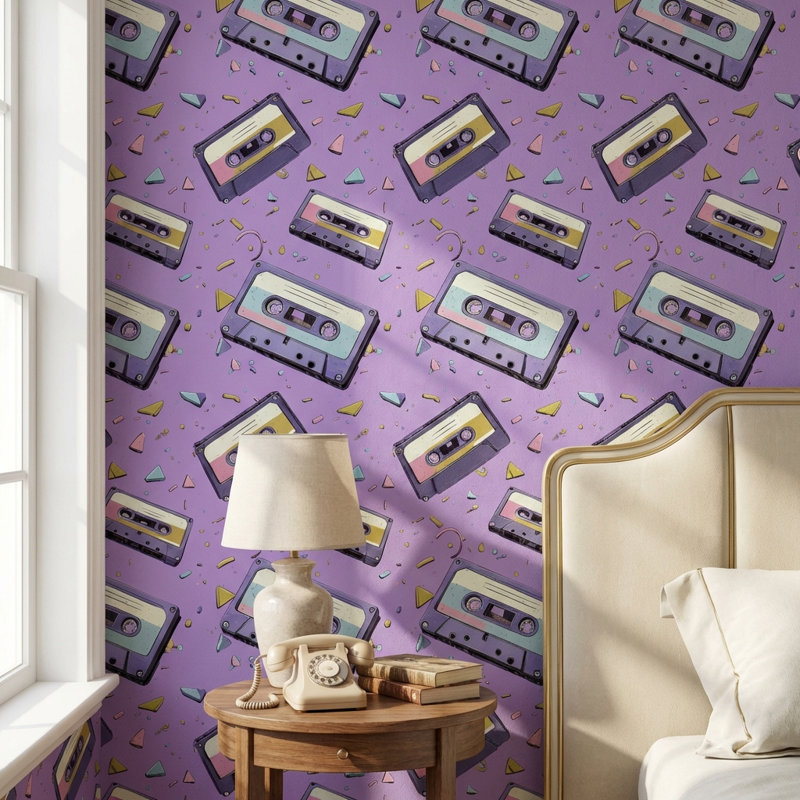 Papier peint mauve à motif géométrique rétro, Peler et coller