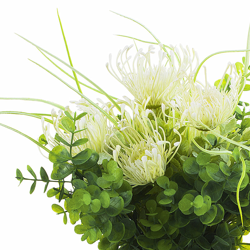 Cream White Silk Peony and Eucalyptus Arrangement in Clear Glass Vase