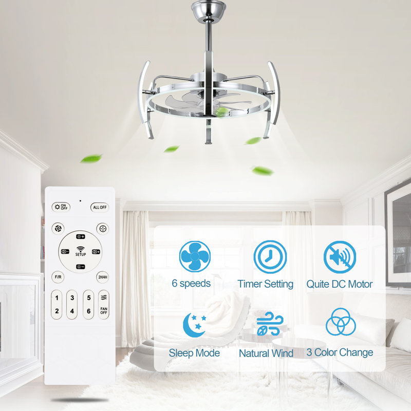 Olamide 24" DIY Shape Adjustable Ceiling Fan with Lights Remote and APP Control, Chrome