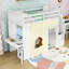 Lit mezzanine simple avec bureau, tiroirs, escalier de rangement et rideau