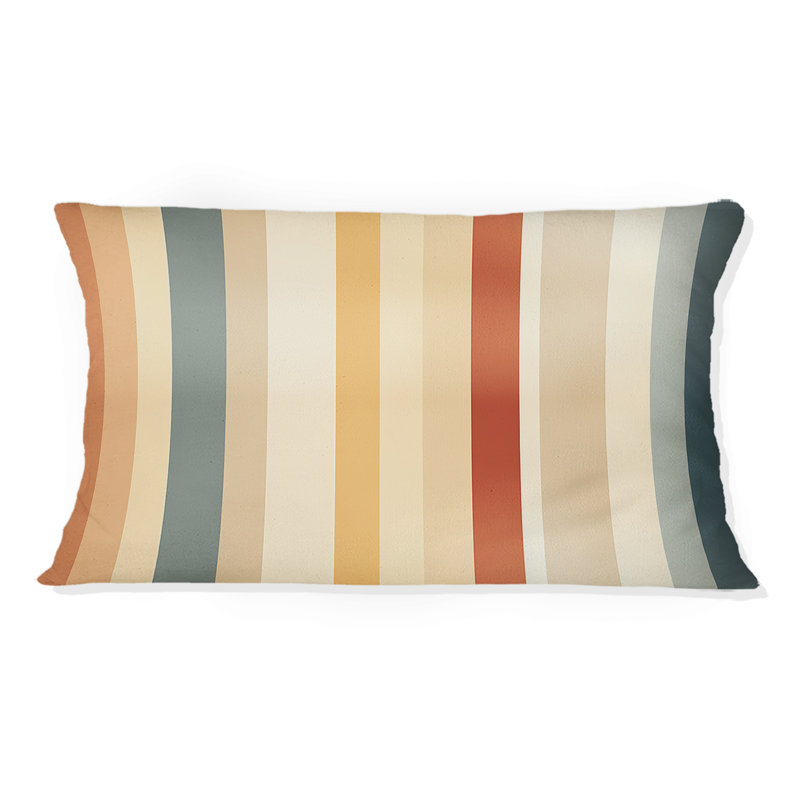 Coussin en polyester rayé beige et brun à motif sérénité