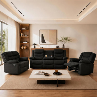 3-Piece Modern Suede Upholstered Reclining Living Room Set