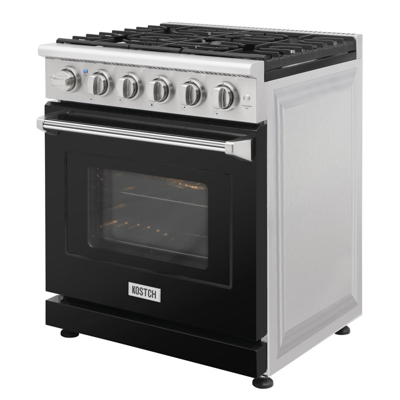 Kostch 30" Gas Range 4.55 Cu.ft. Freestanding Natural Gas Stove with 5 Burners, Black