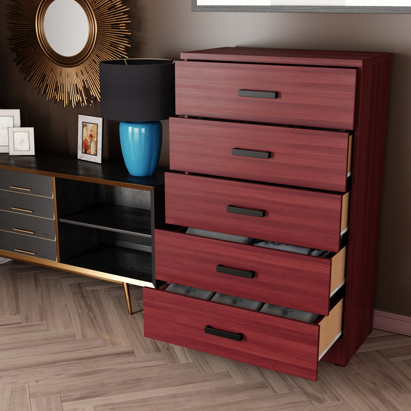 Commode à 5 tiroirs  - entièrement assemblée, Acajou