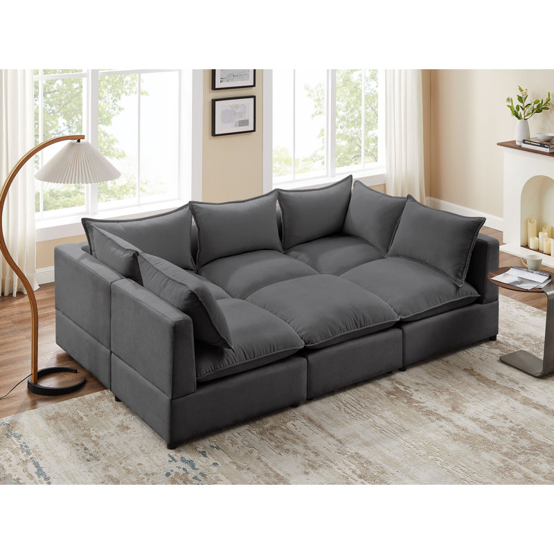 Yunet Upholstered Sectional, Dark Gray Polyester