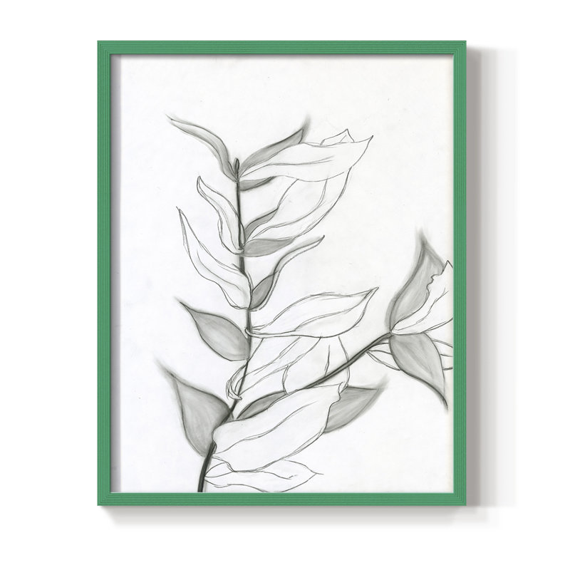 Reproduction encadrée de feuillage gris anthracite - bois massif, H 21 po x l 17 po, Vert