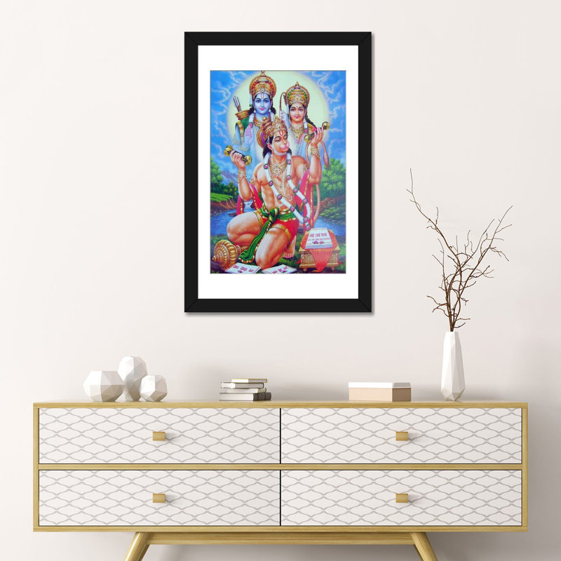 «Hindu God Hanuman», impression sur toile, H 32 po x l 24 po x P 1 po, Papier d'art encadré noir, Blanc