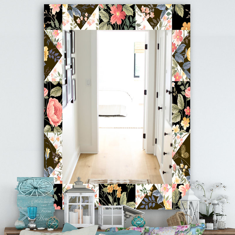 Miroir mural obsidian fleuri 22, H 39,4 po x l 29,5 po