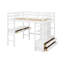 Lit mezzanine double avec bureau intégré avec deux tiroirs et tablettes et tiroirs de rangement