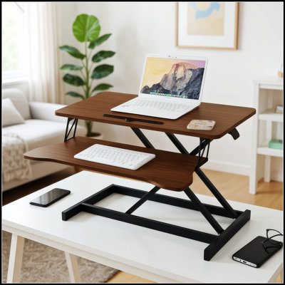 32 Inch Height Adjustable Sit to Stand Desk Converter, Ergonomic Riser for Dual Monitors and Laptops with Wide Keyboard Tray