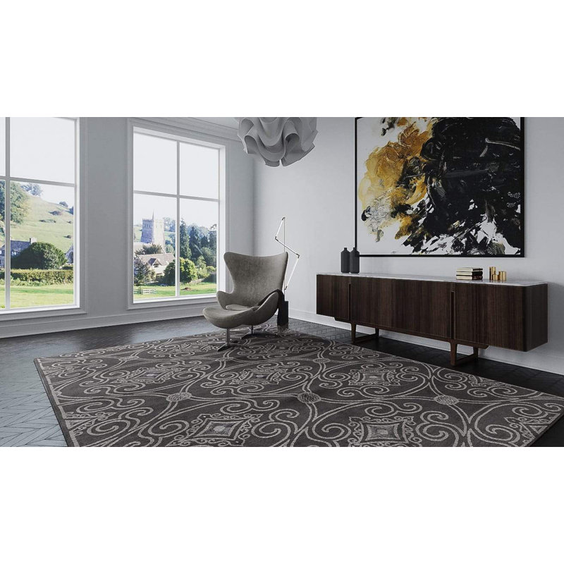 Marquis Geometric Area Rug in Gray/Silver, Rectangle 2' x 3'