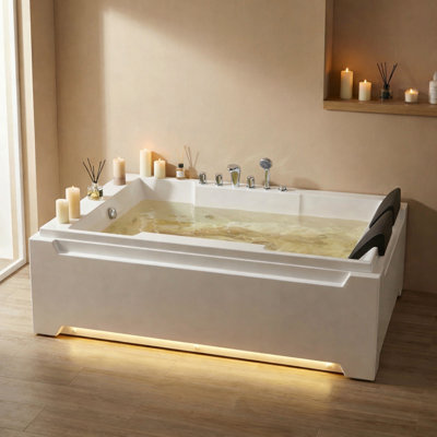 Baignoire à jets en acrylique pour 2 personnes 72 "x 48" avec hydromassage et chromothérapie, tablier à 3 côtés Whrain