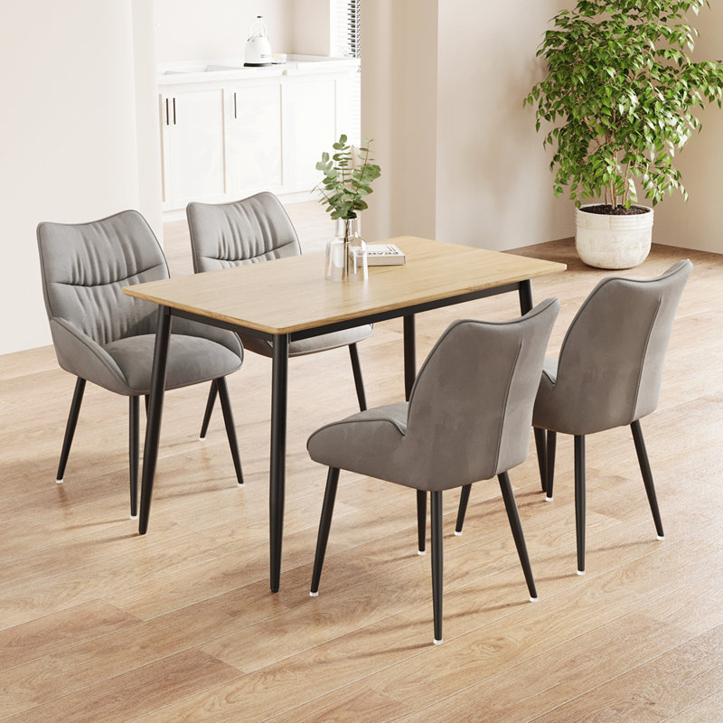 Ensemble de table de salle à manger et de chaises robustes et durables pour 4 à 6 personnes, Brun clair, Gris / noir