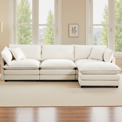 Shamill Chenille Cloud Sofa Couch with Ottoman – Plush 2-Layer Cushions with Adjustable Leg Heights for Comfort