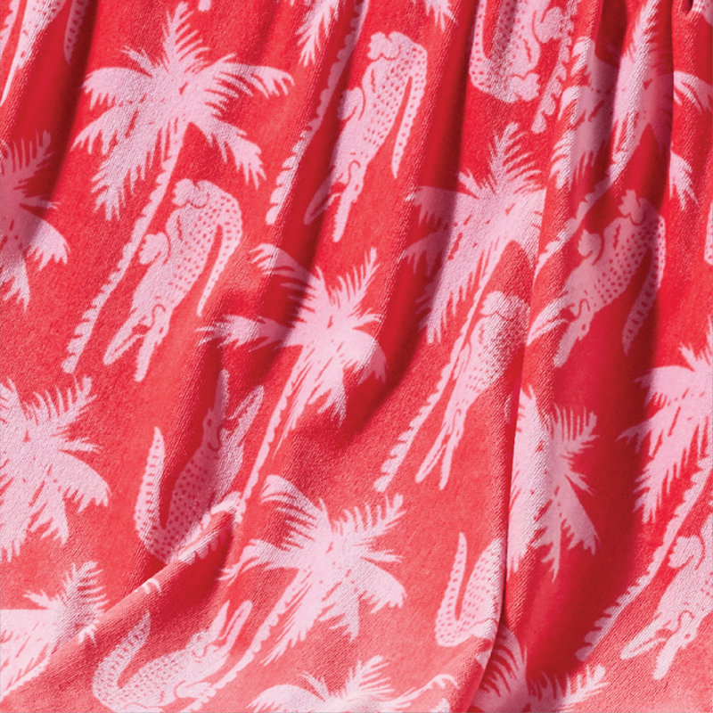 Lacoste Oversized Cotton Beach Towel 36x72, Allover Croc Palm Coral Pink