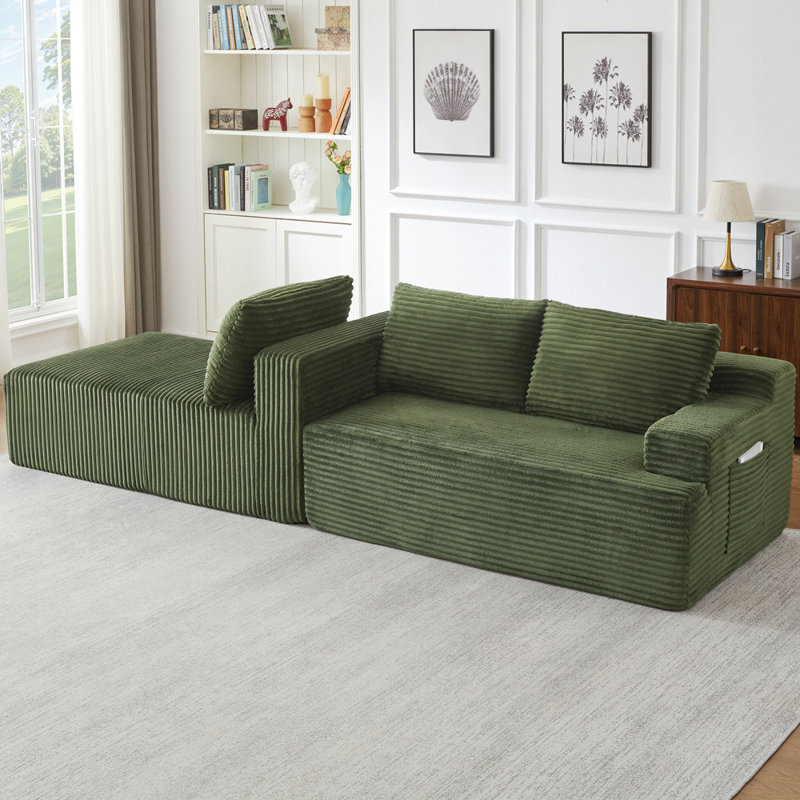 Canapé modulaire en L avec siège profond (gauche), Velours côtelé vert, Orienté à gauche (vu de face)