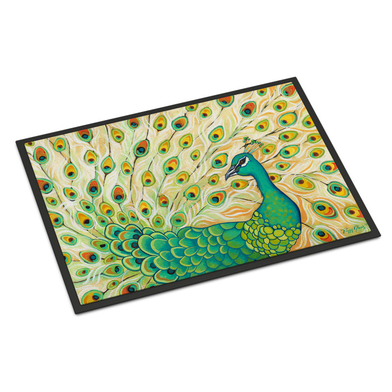 Tapis d'entrée antidérapant Driffield L 27 po x l 18 po, Joli paon