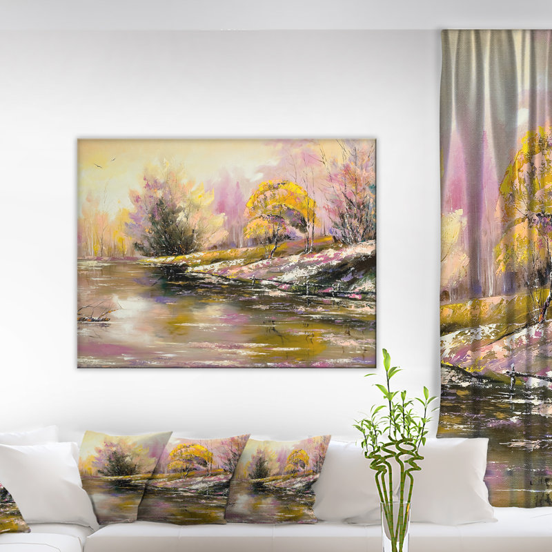 River's Farewell to Autumn Landscape Canvas Art Print