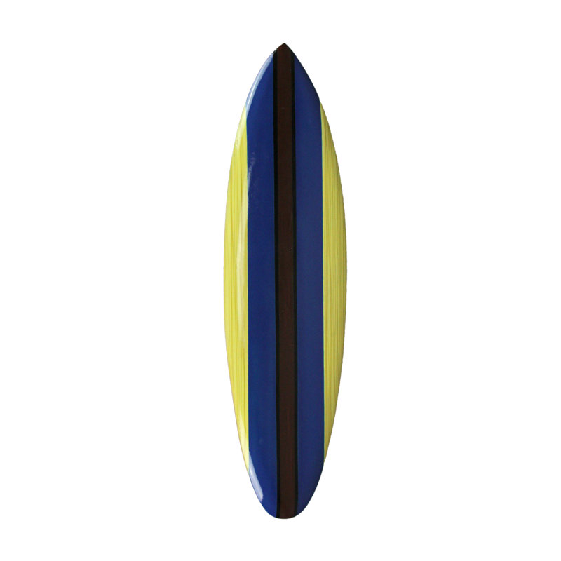 Art mural et planche murale de planche de surf en bois brun côtier avec rayures rétro de style tiki - H 39,75 po x L 9,5 po x l 0,5 po
