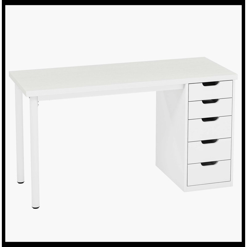Bureau d'ordinateur 47 po avec 5 tiroirs, bureau d'étude moderne, Blanc, Blanc