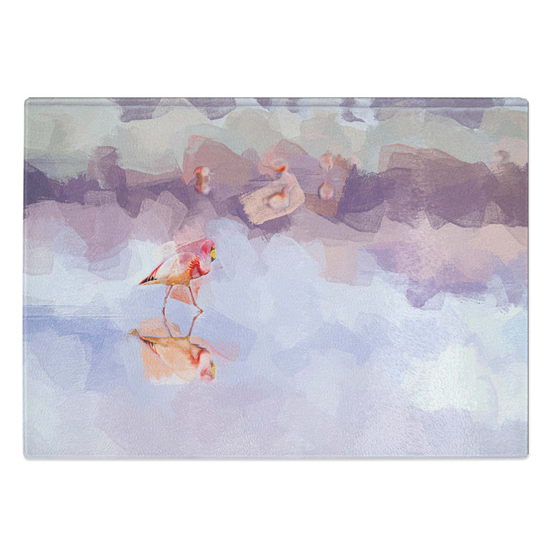 Glass Flamingo Reflection in Abstract Chopping Board, 28.5 cm W x 20 cm L