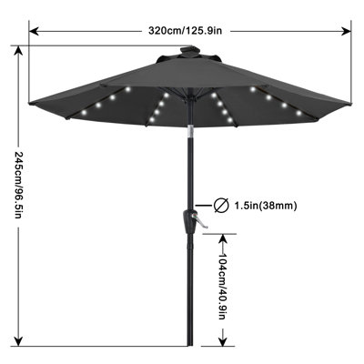 Cutshall Market Umbrella with Solar LED Lights, Tilt and Crank Lift