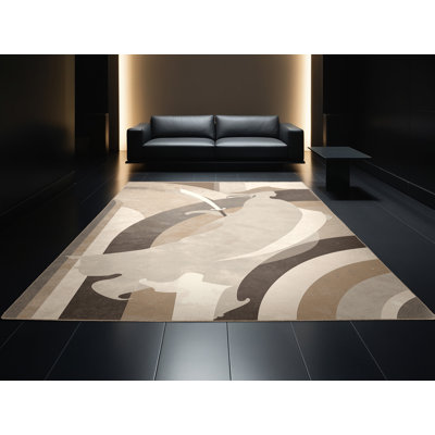 Soft Plush Duren Ghost Pirate Art Deco Arc Area Rug in Beige – Beige Binding