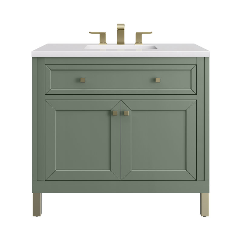 Chicago 36' W Single Vanity, Smokey Celadon, White Zeus Quartz, 8" Widespread
