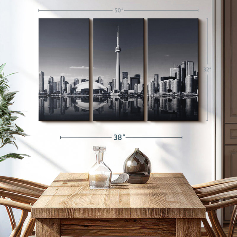 «Toronto Skyline monochrome», 3 pièces, H 32 po x l 50 po
