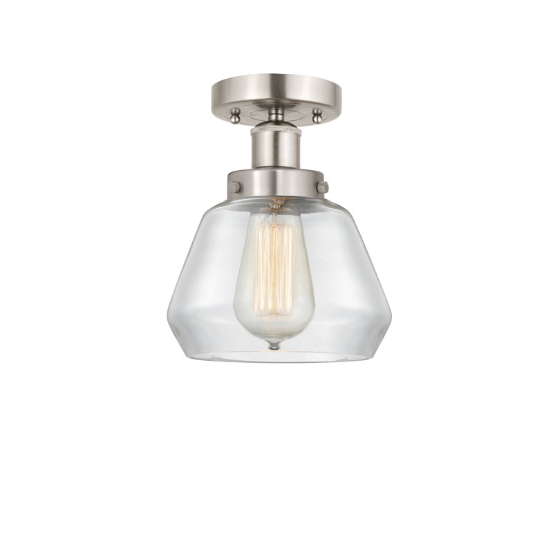 Cahn Glass Semi Flush Mount, Clear, Brushed Satin Nickel