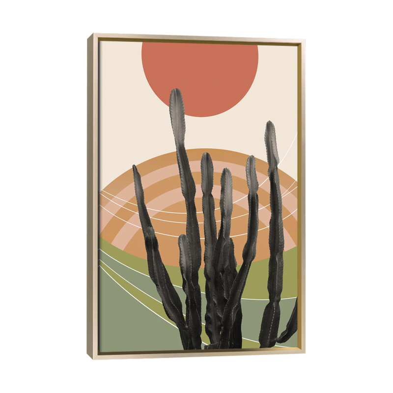 Cactus dans le désert III - reproduction d'art murale - toile encadrée, H 60 po x l 40 po, Champagne
