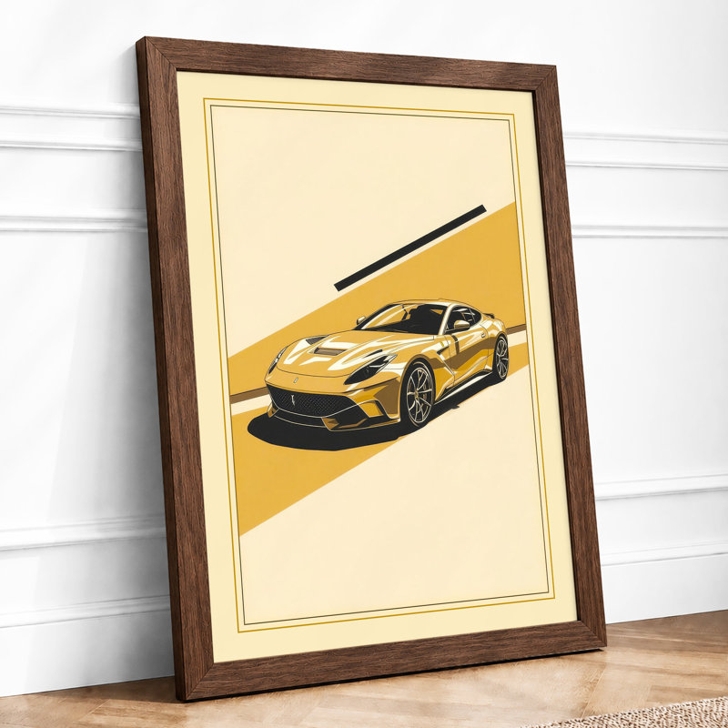 Yellow Sports Car Modern - Framed Print, A1 - 84.1 x 59.4 cm, Walnut