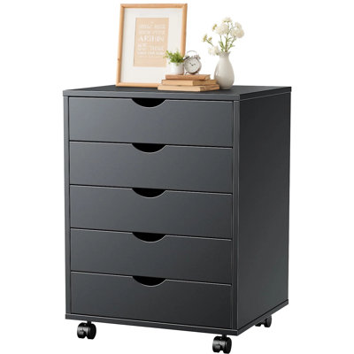 Commode en bois à 5 tiroirs avec rangement mobile