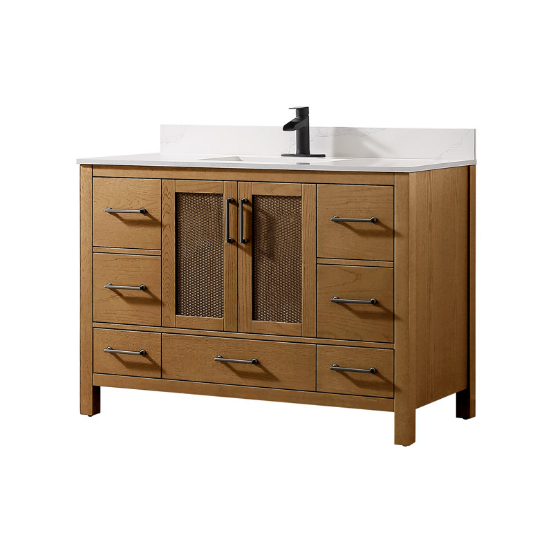 48" Free Standing Single Bathroom Vanity with Quartz Top, Brown