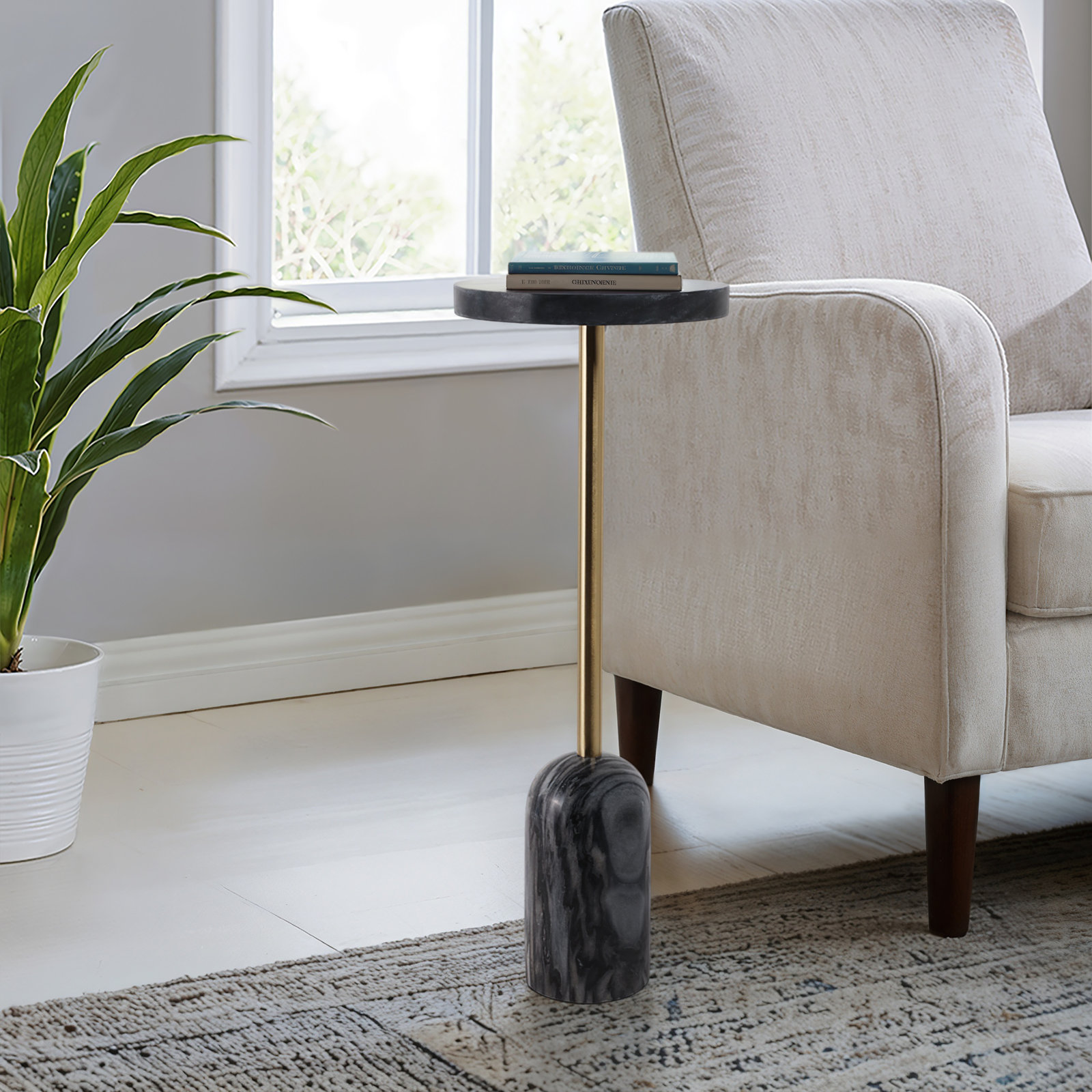 Barrett Tall Marble Table, Dark Gray, 27'' H x 10" W x 10" D