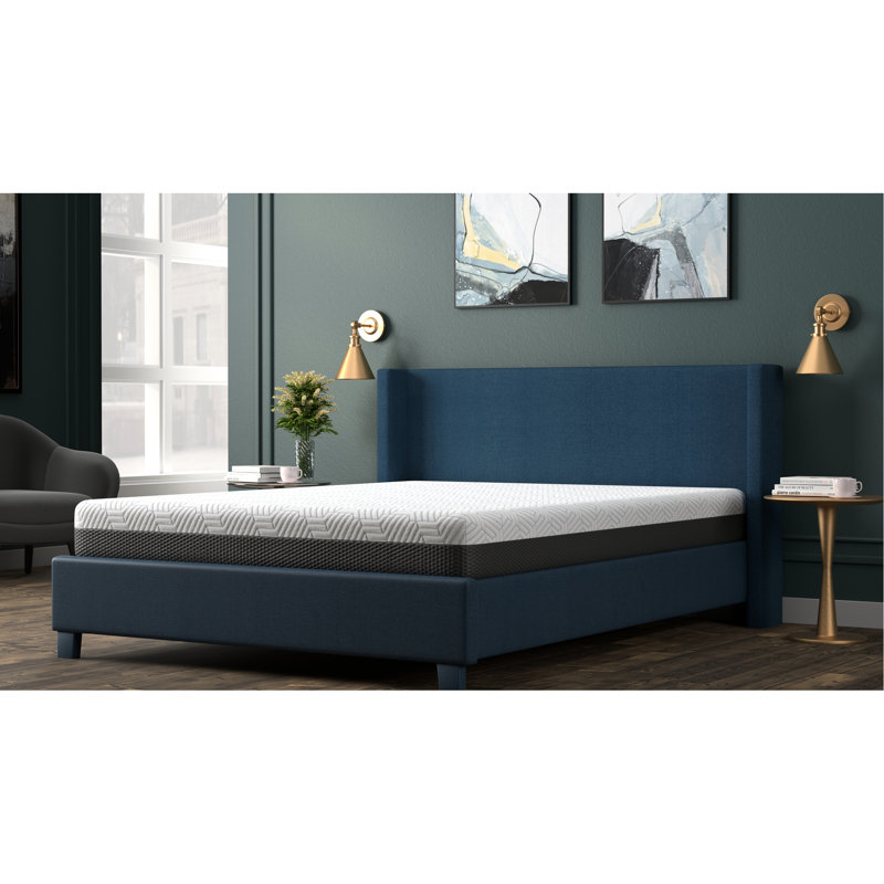 Matelas ferme de 8 pouces avec housse de refroidissement, mécanisme à changement de phase, mousse viscoélastique imprégnée de gel de 1 po, base à densité de 3 po et 4 po, fabrication en mousse ventilée blanche et grise
