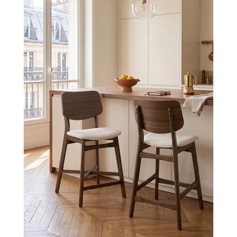 Upholstered Counter Stool with Solid Wood Frame