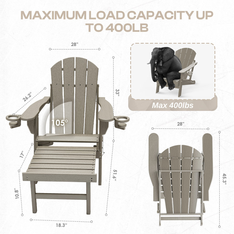 Ensemble de 2 chaises Adirondack pliantes avec repose-pieds et repose-gobelets, Beige