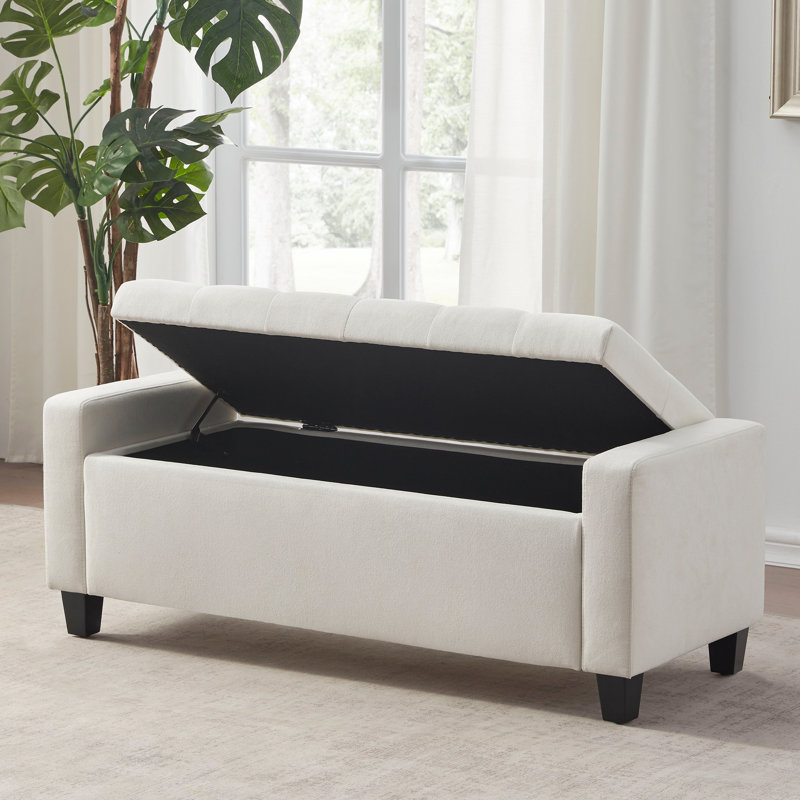Polyester Upholstered Storage Bench, Beige
